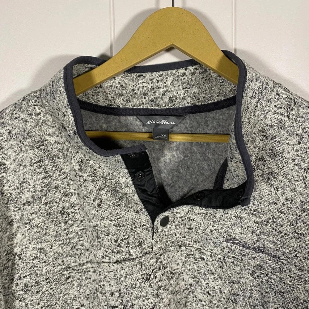 Eddie Bauer Men's Radiator Fleece Snap Mock Pullover Sweater XXL Gray Heather - Picture 6 of 13